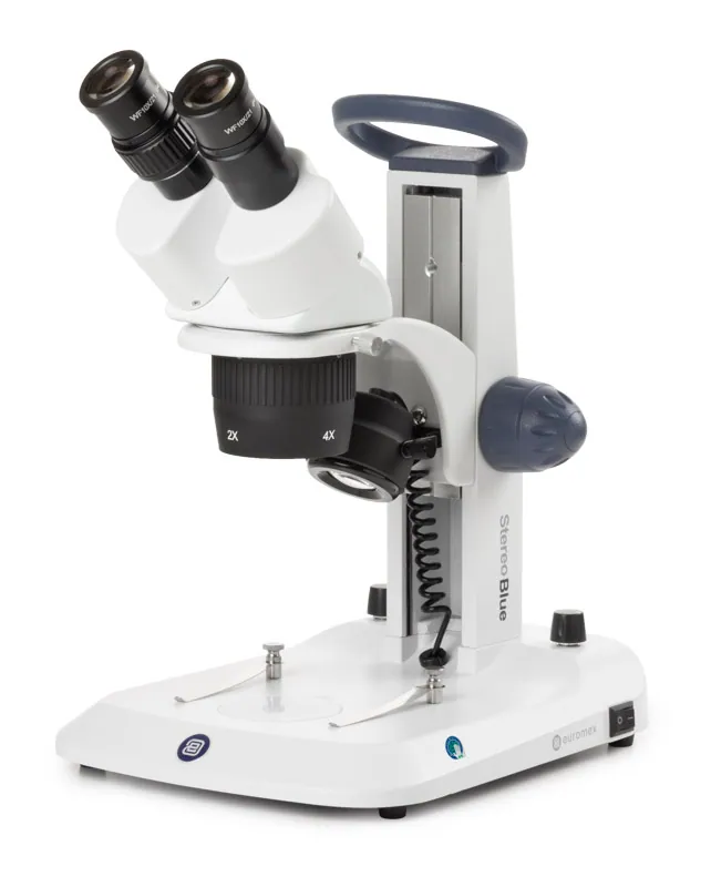 Binocular Stereo Microscope StereoBlue, 2x/4x revolving objective, 20x/40x magnification with ergonomically stand with incident and transmitted LED illumination