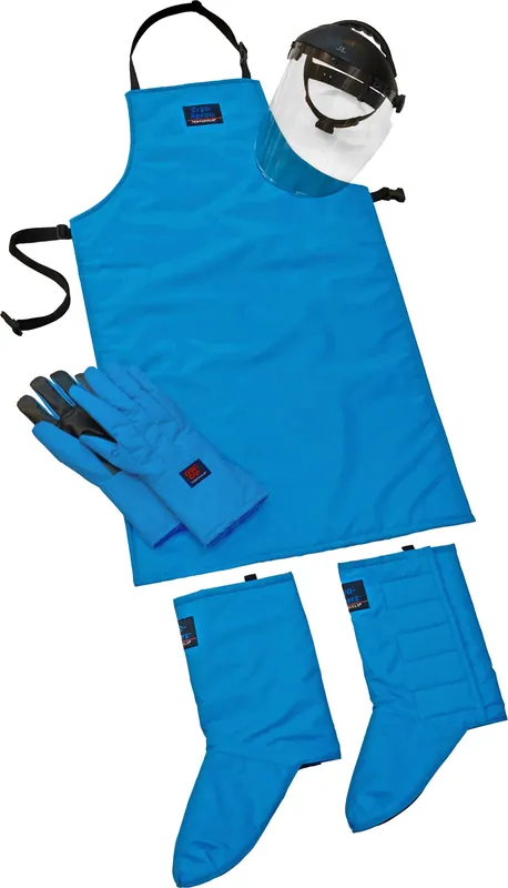 cryo-protection grip safety kit with mid arm cryo-grip gloves, cryo-apron, gaiters and face shield