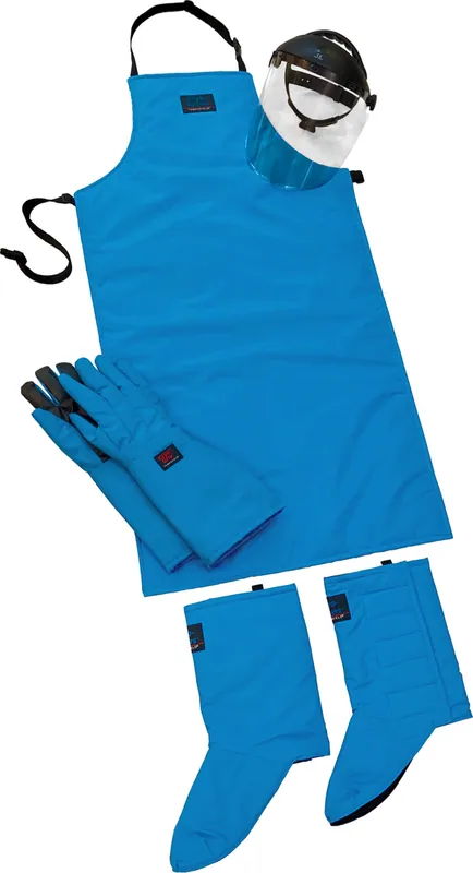 cryo-protection grip safety kit with elbow cryo-grip gloves, cryo-apron, gaiters and face shield