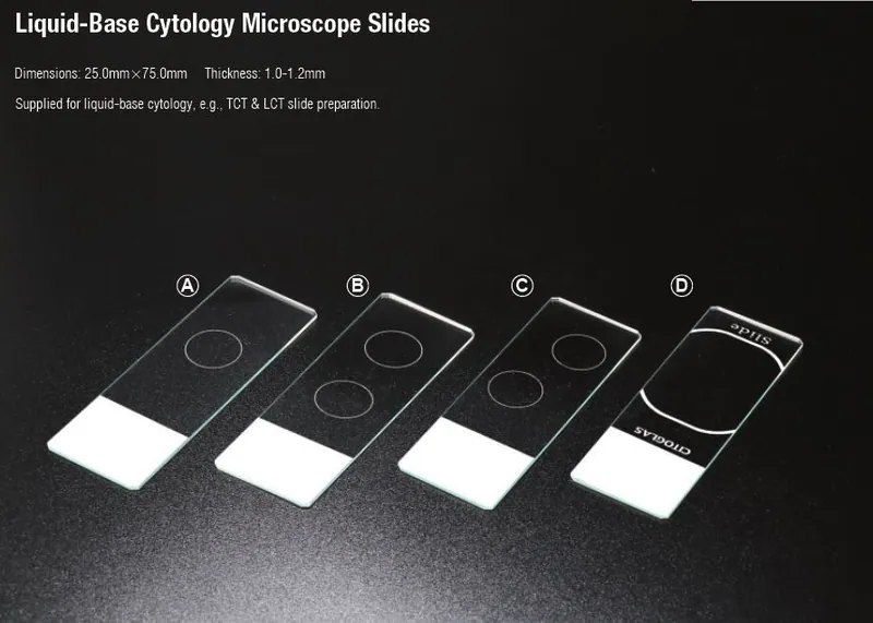 Liquid-Base Cytology Microscope Slide, Positive Charged with 2 offset printed Circles 13mm dia. 90 Degree Ground Edge with 45° Clipped Corners (40 x 50pcs/Carton)