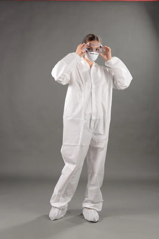 disposable coverall sms with head cover, pp, blue, 45gsm