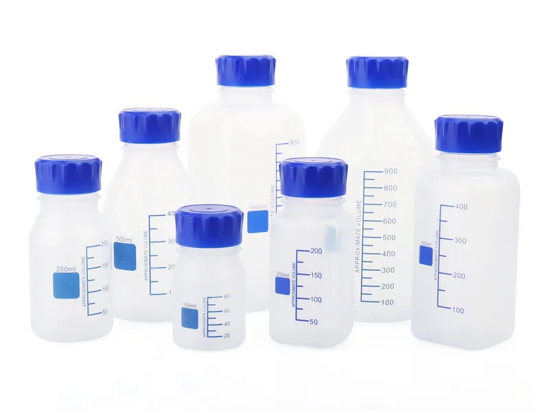 reagent bottle square polypropylene with gl45 blue screw cap