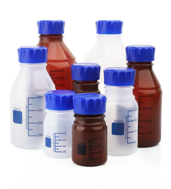Reagent botttle round polypropylene with gl45 blue screw cap