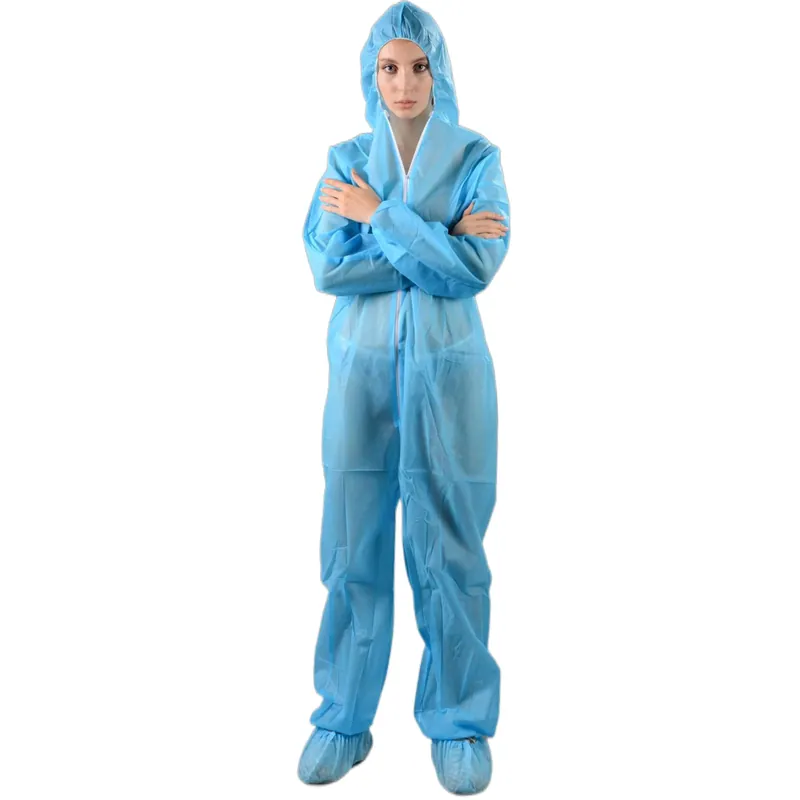 disposable coverall with head cover, pp, blue, 40gsm, (aami level 3)