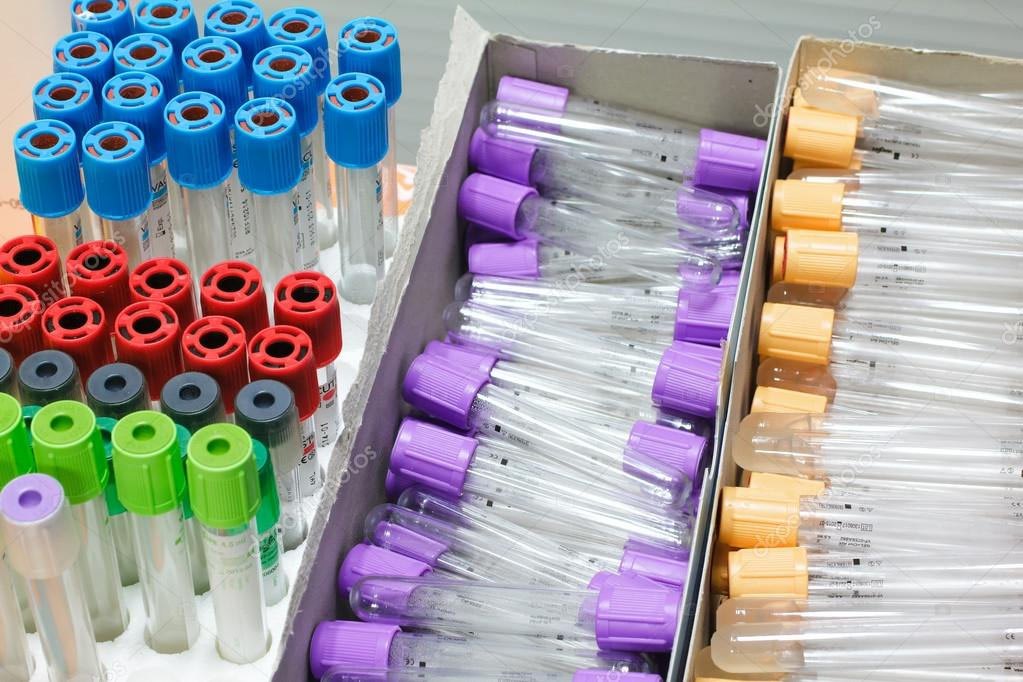 Blood collection tubes sorted by cap colour